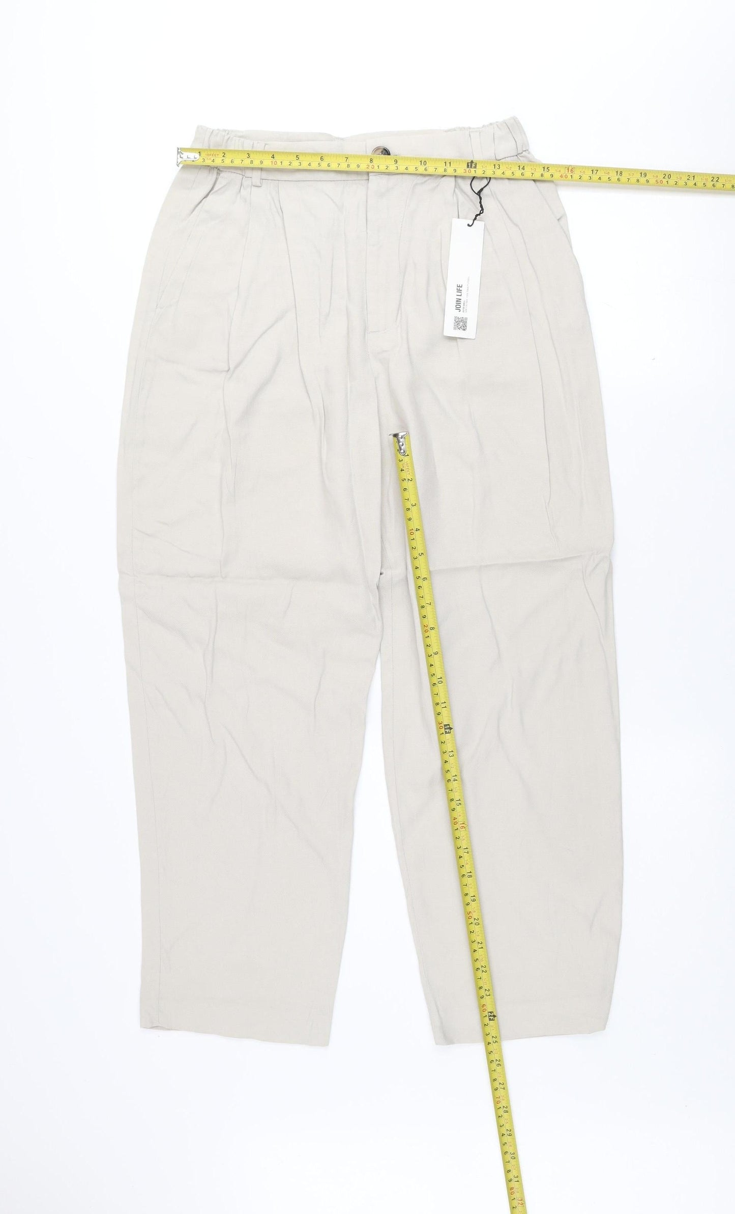 ZARA Women’s Beige Cropped Lyocell Tapered Pleated Trousers Size S