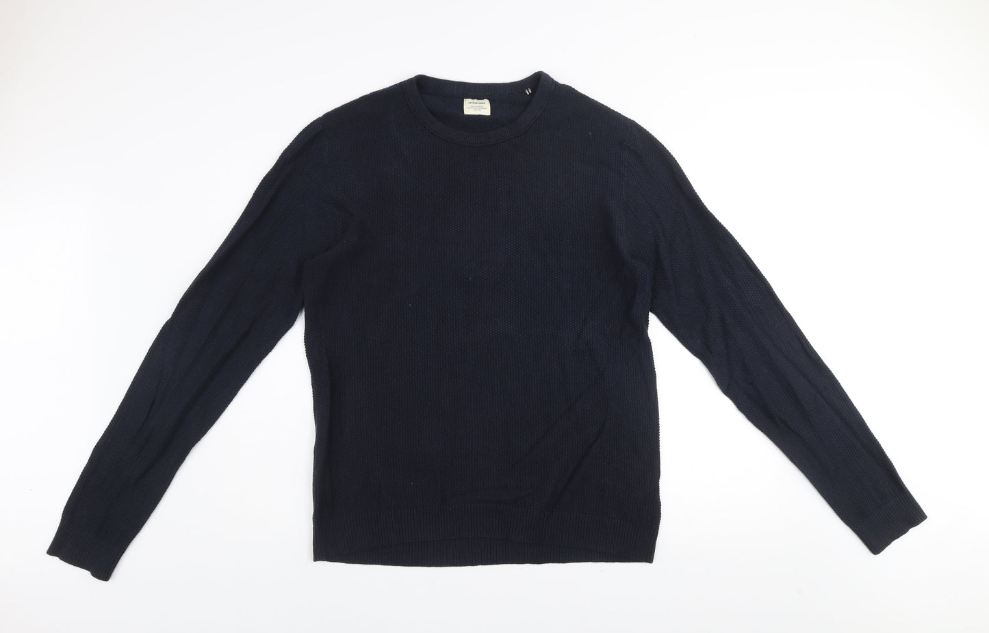 Jack & Jones Men’s Blue Cotton Waffle Knit Crew Neck Jumper Size L