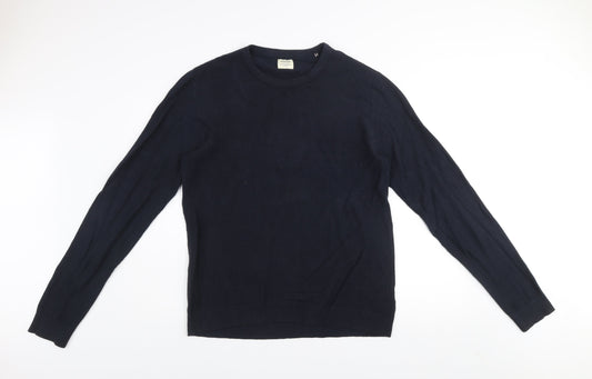 Jack & Jones Men’s Blue Cotton Waffle Knit Crew Neck Jumper Size L