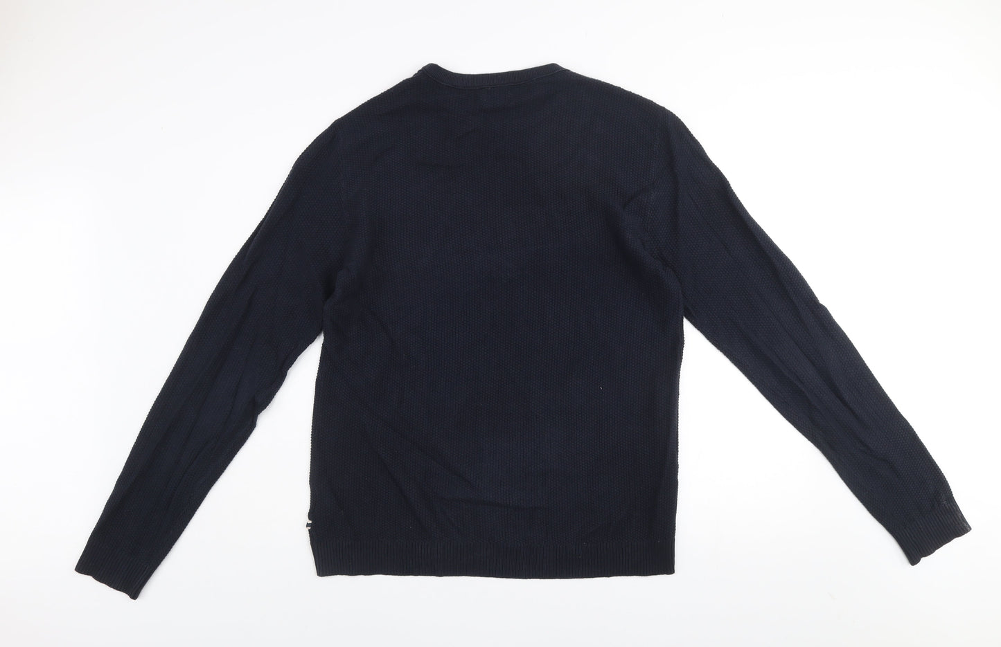 Jack & Jones Men’s Blue Cotton Waffle Knit Crew Neck Jumper Size L