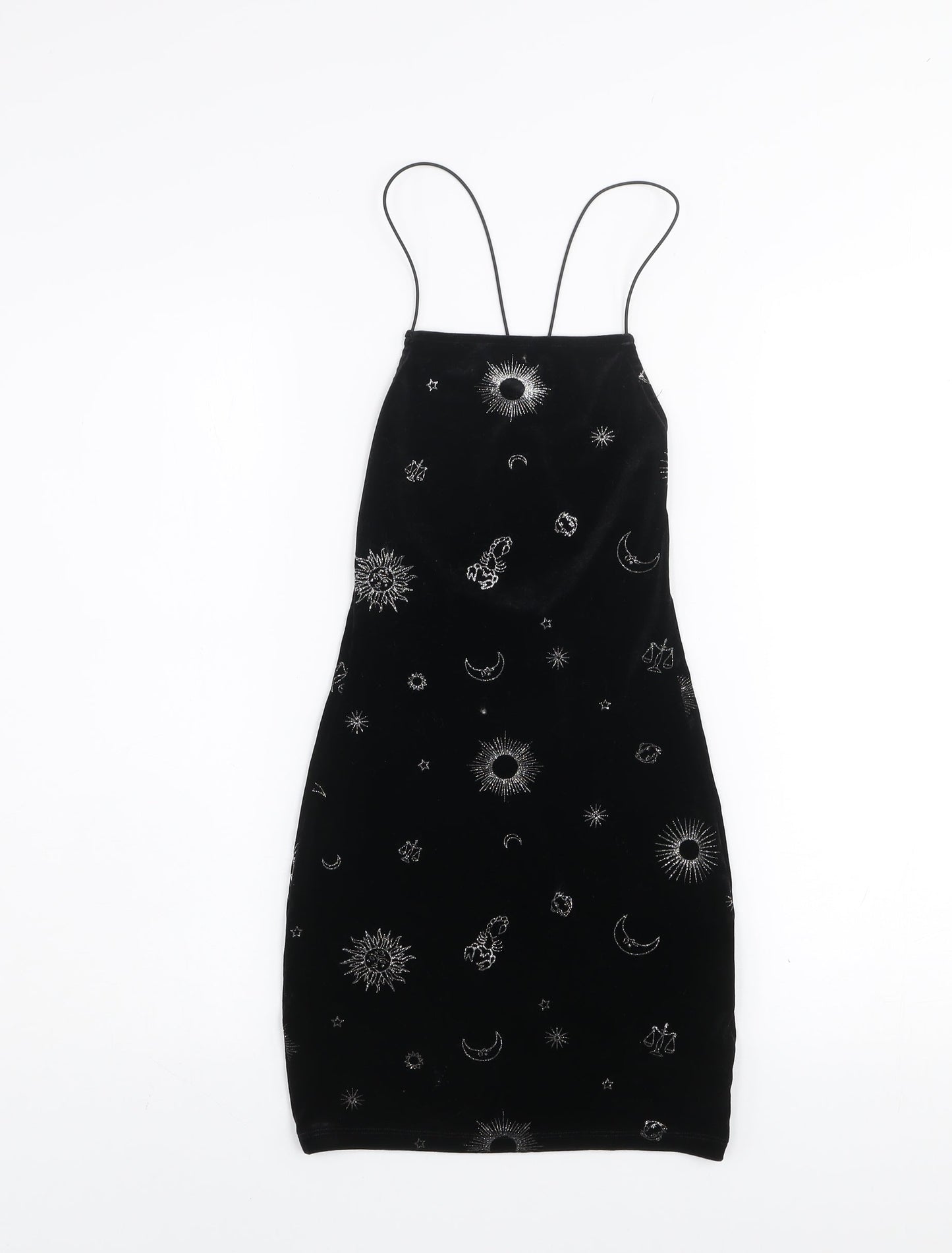 H&M Divided Women's Black XS Velvet Bodycon Stargazer Mini Dress