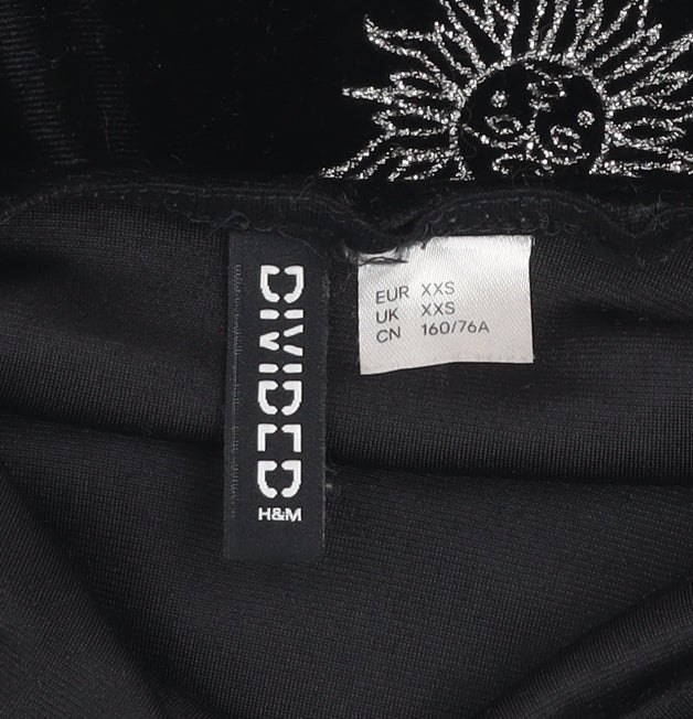 H&M Divided Women's Black XS Velvet Bodycon Stargazer Mini Dress