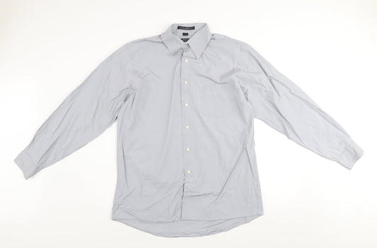 DKNY Men's Grey Cotton Long Sleeve Dress Shirt Size L 16 34/35