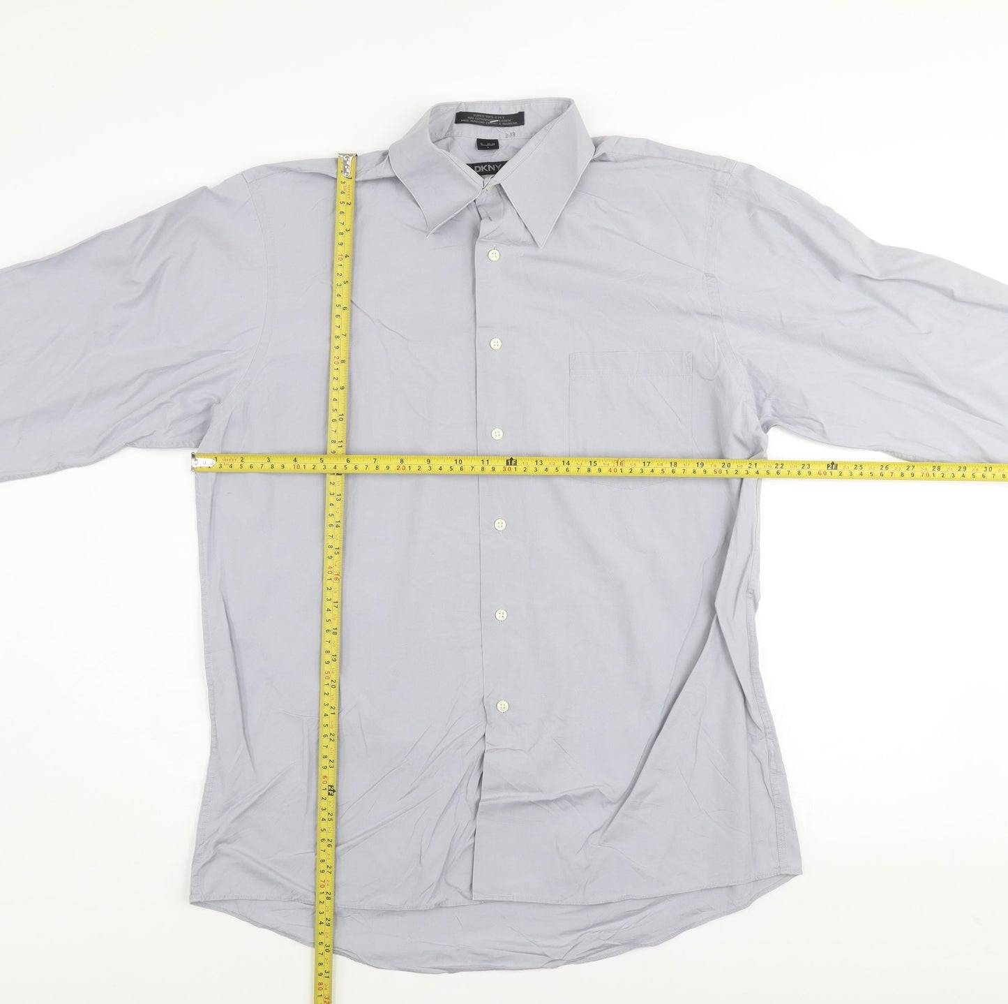 DKNY Men's Grey Cotton Long Sleeve Dress Shirt Size L 16 34/35