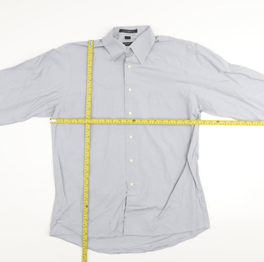 DKNY Men's Grey Cotton Long Sleeve Dress Shirt Size L 16 34/35