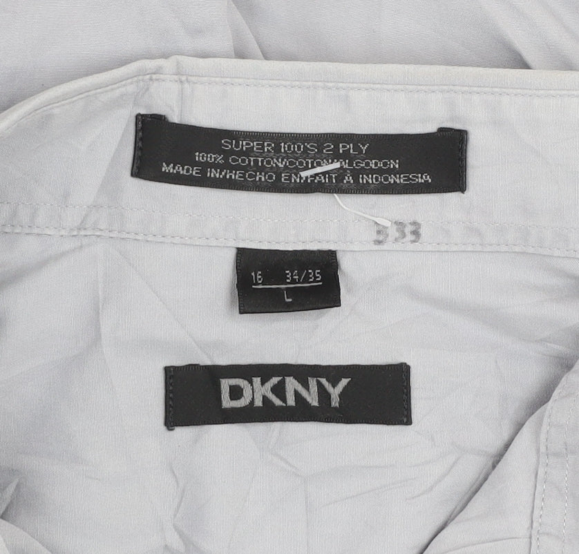 DKNY Men's Grey Cotton Long Sleeve Dress Shirt Size L 16 34/35