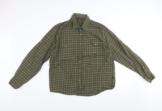 Trespass Men’s Green Check Cotton Long Sleeve Button-Up Shirt M