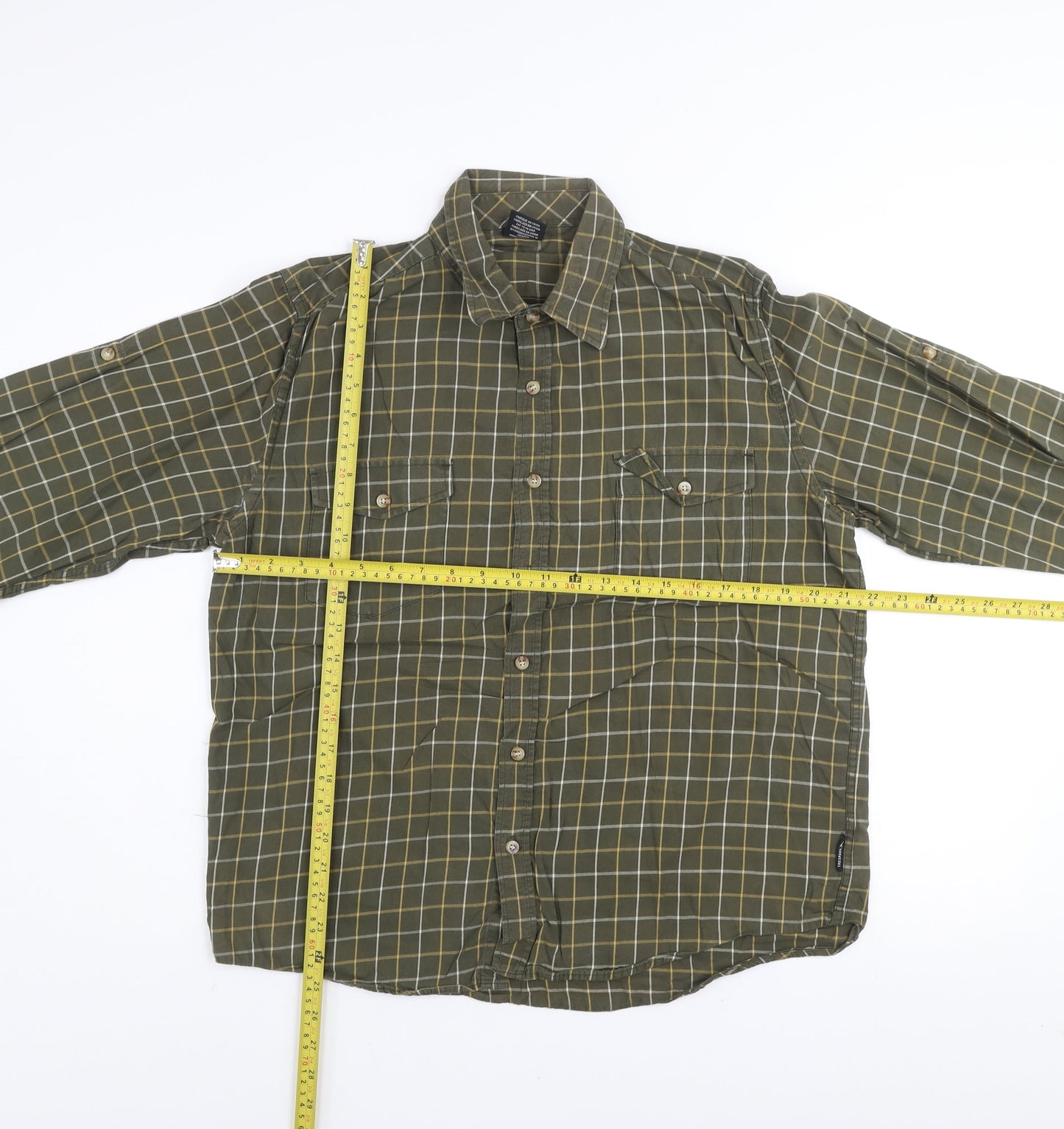 Trespass Men’s Green Check Cotton Long Sleeve Button-Up Shirt M