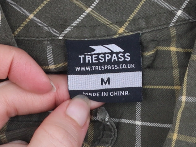 Trespass Men’s Green Check Cotton Long Sleeve Button-Up Shirt M