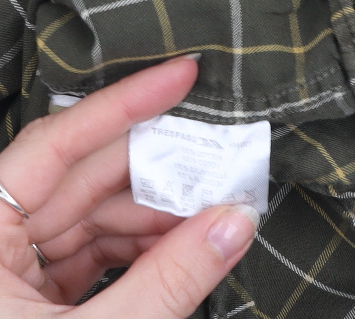 Trespass Men’s Green Check Cotton Long Sleeve Button-Up Shirt M