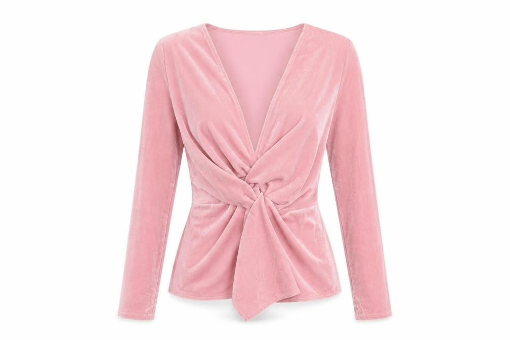 Motel Women’s Pink Velvet Wrap Long Sleeve Blouse Size 6