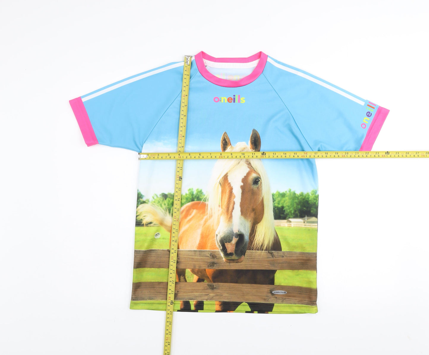 O’Neills Girls Blue Horse Print Polyester T-Shirt Age 11-12 Short Sleeve