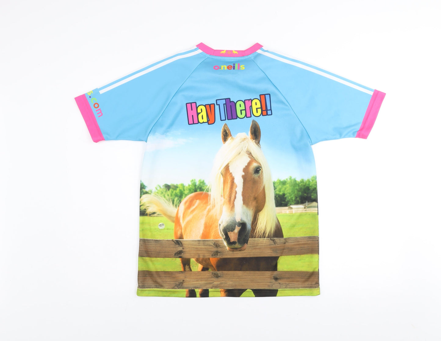 O’Neills Girls Blue Horse Print Polyester T-Shirt Age 11-12 Short Sleeve