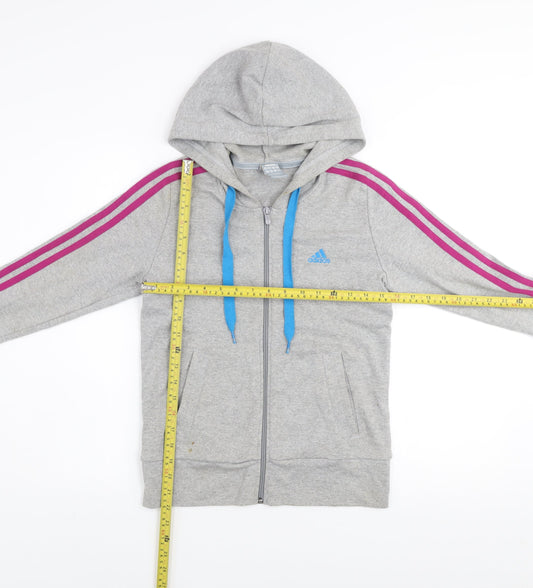Adidas Women's Grey Track Jacket Size 8 Hooded Full Zip Sportswear
