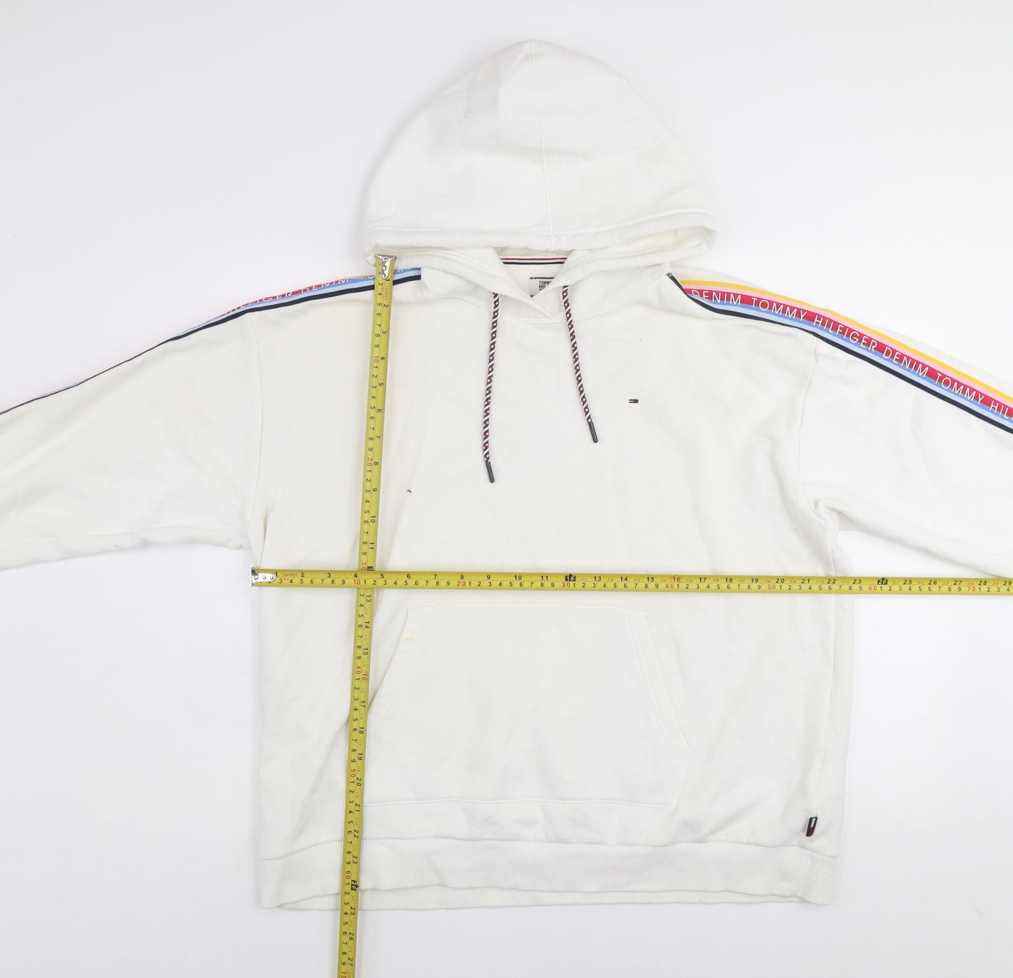 Tommy Hilfiger Denim Women's White Pullover Hoodie L Cotton Blend