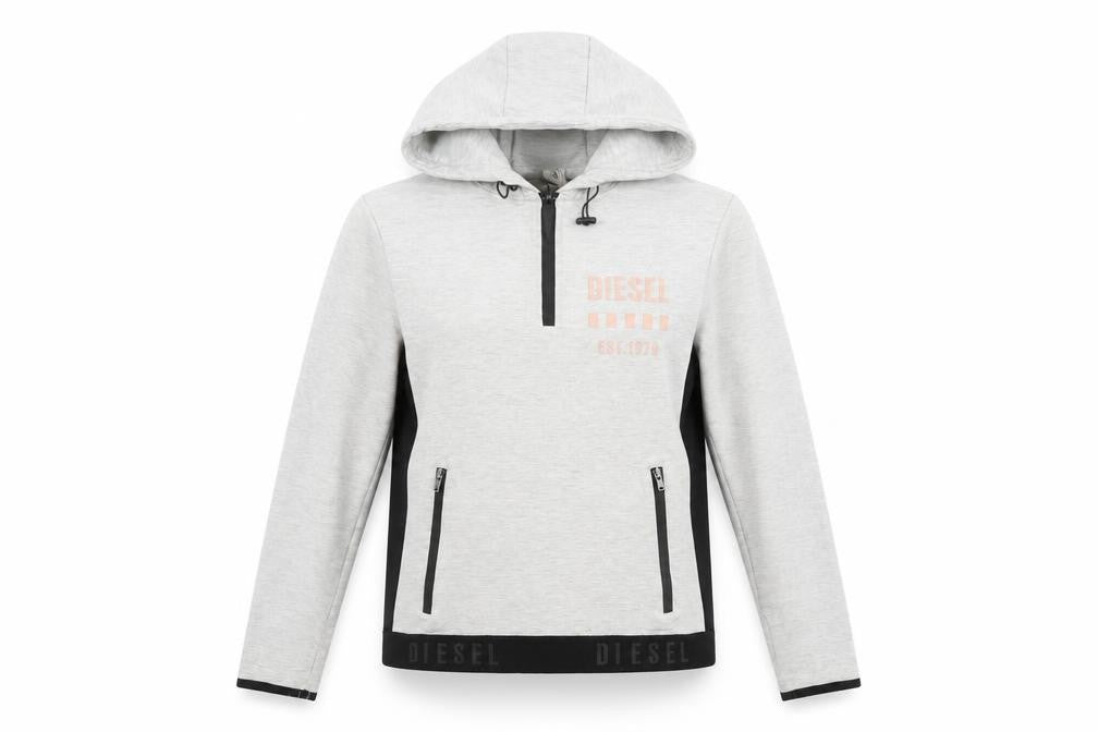 Womens UK L Regular Diesel Grey Pullover Hoodie