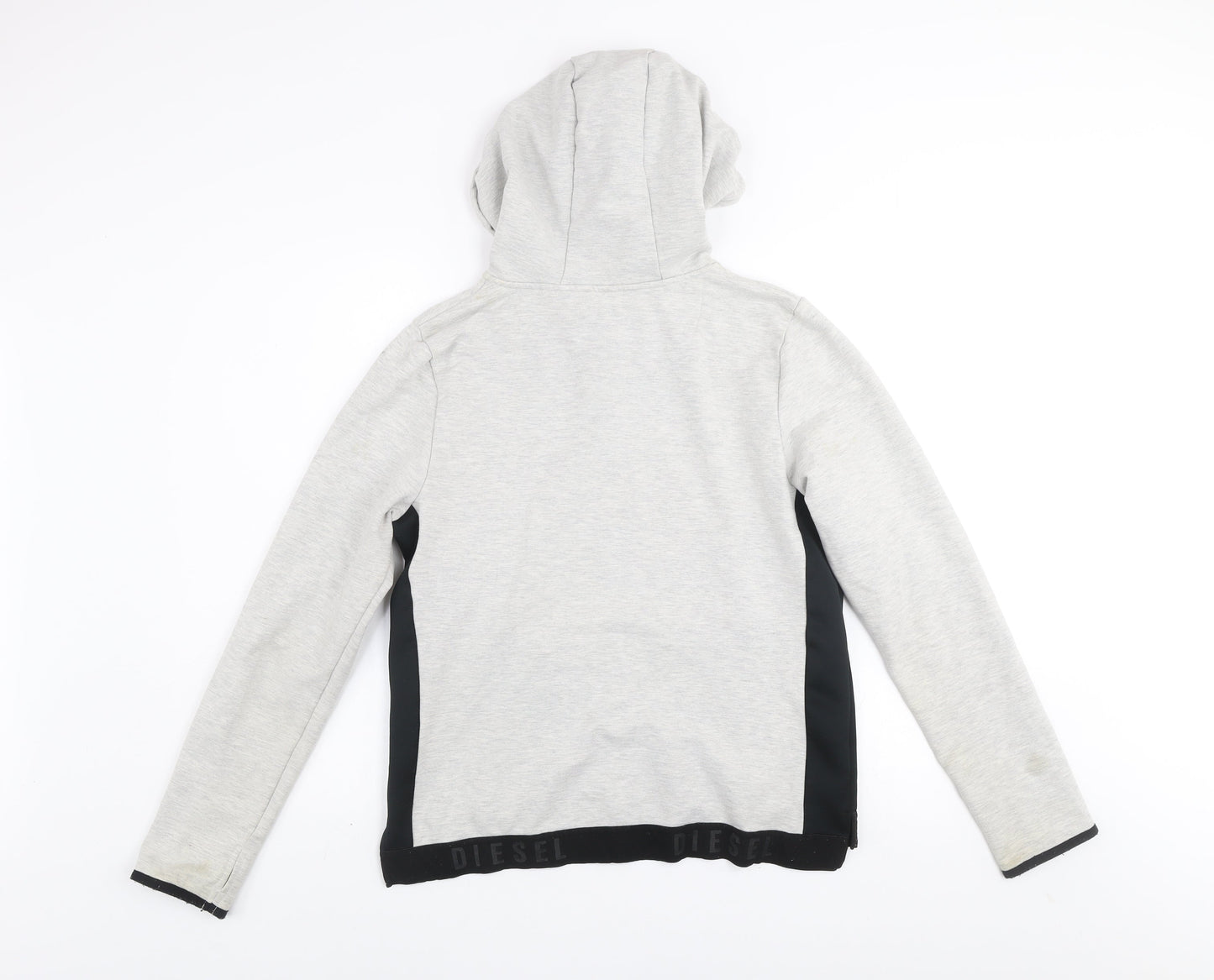 Diesel Women Grey Hoodie Large 1/4 Zip Lined Cotton Blend Hooded Sweatshirt