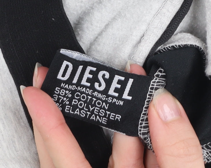 Diesel Women Grey Hoodie Large 1/4 Zip Lined Cotton Blend Hooded Sweatshirt