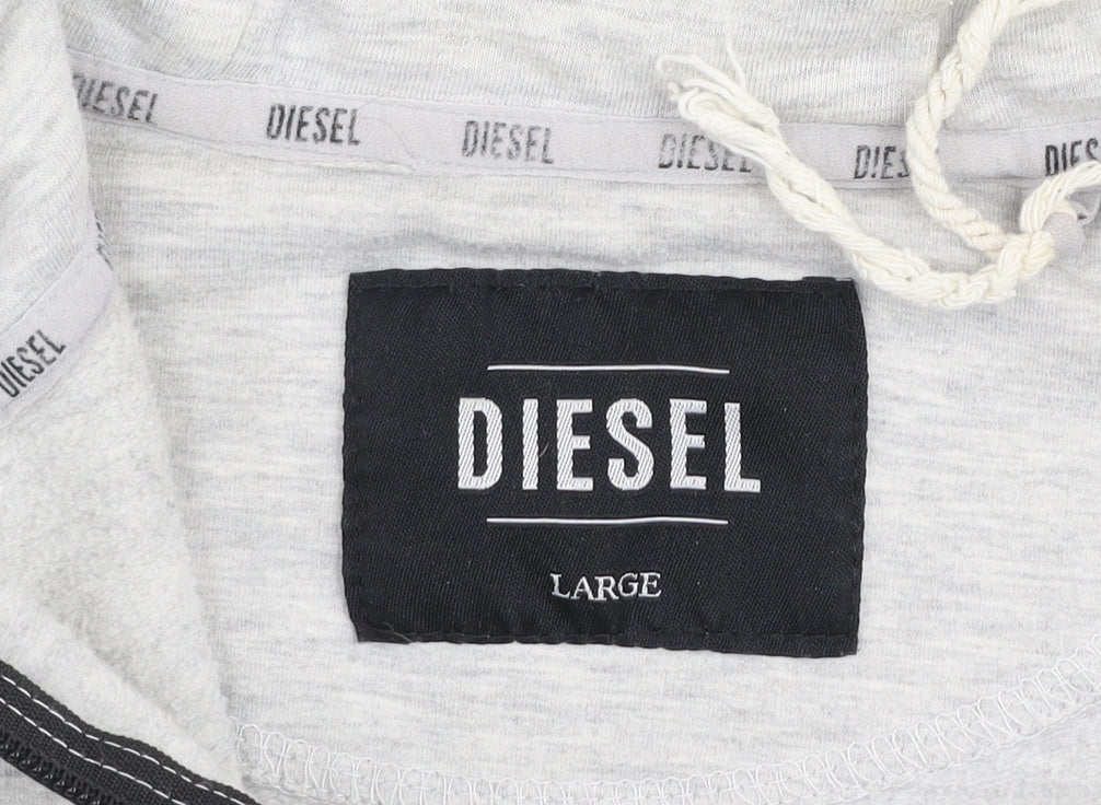Diesel Women Grey Hoodie Large 1/4 Zip Lined Cotton Blend Hooded Sweatshirt