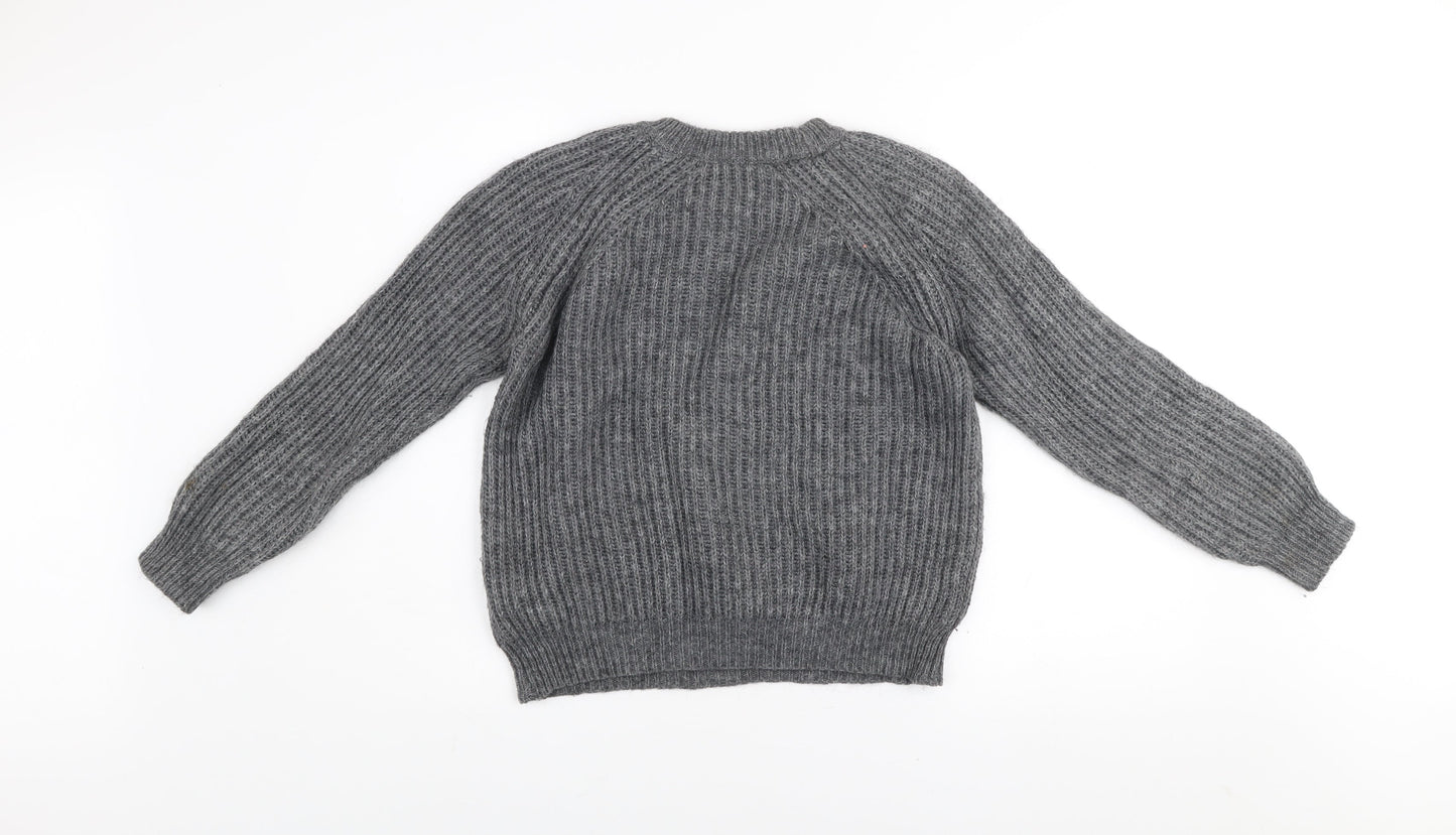 Zara Women Grey Chunky Knit Mohair Wool Blend Pullover Jumper Size S