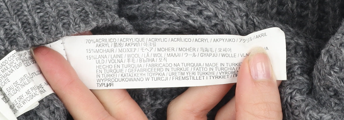 Zara Women Grey Chunky Knit Mohair Wool Blend Pullover Jumper Size S