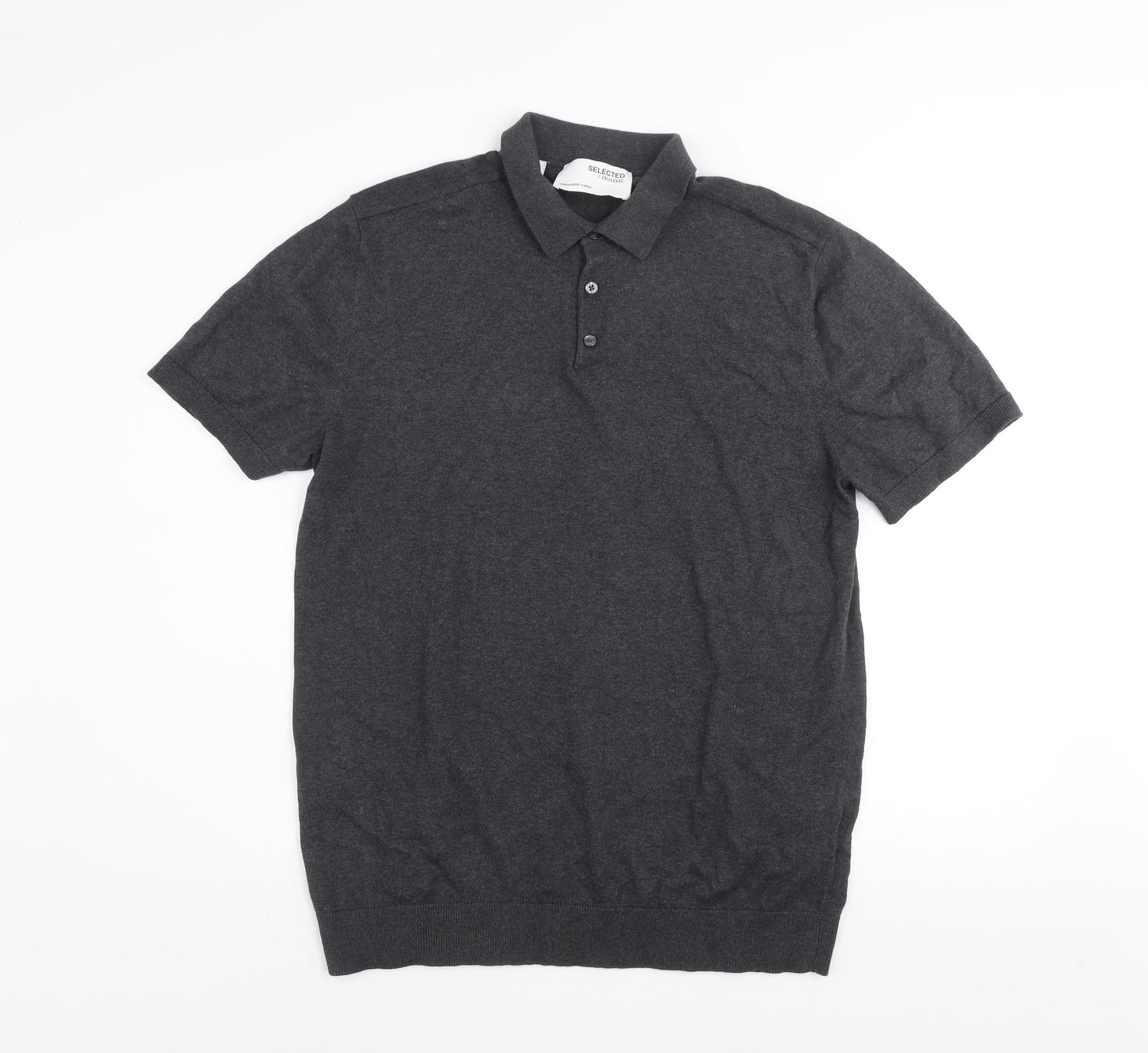Selected Homme Men's Grey Cotton Polo Shirt XL Short Sleeve Casual Top