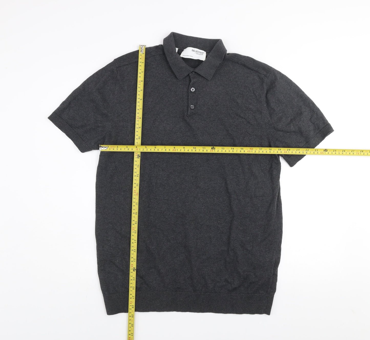 Selected Homme Men's Grey Cotton Polo Shirt XL Short Sleeve Casual Top