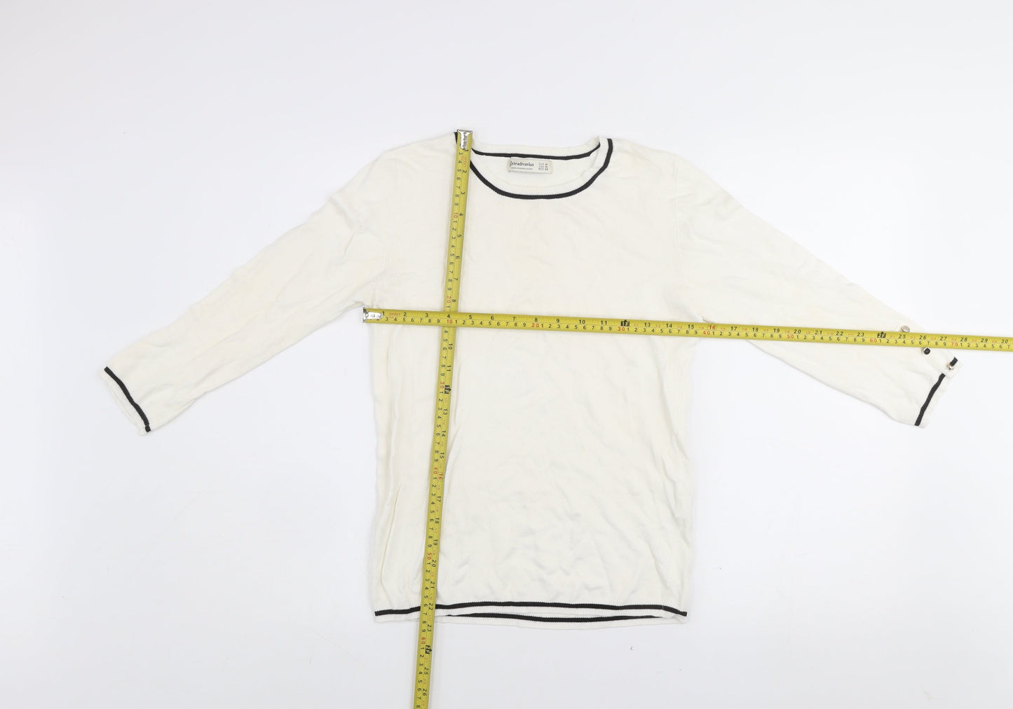 Stradivarius Women Ivory Crew Neck Pullover Jumper Size 12