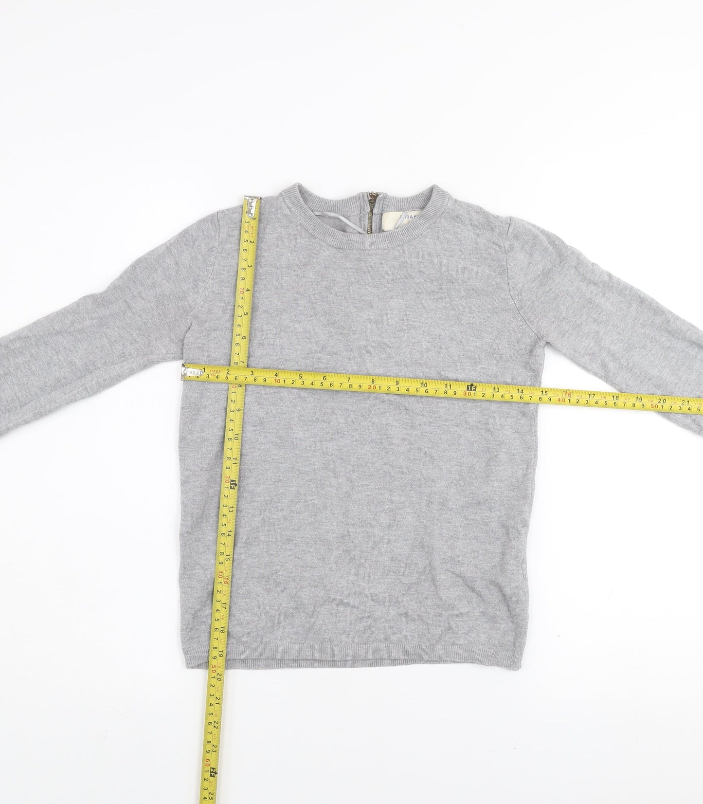 Zara Women Grey Knit Long Sleeve Crew Neck Pullover Jumper Size S