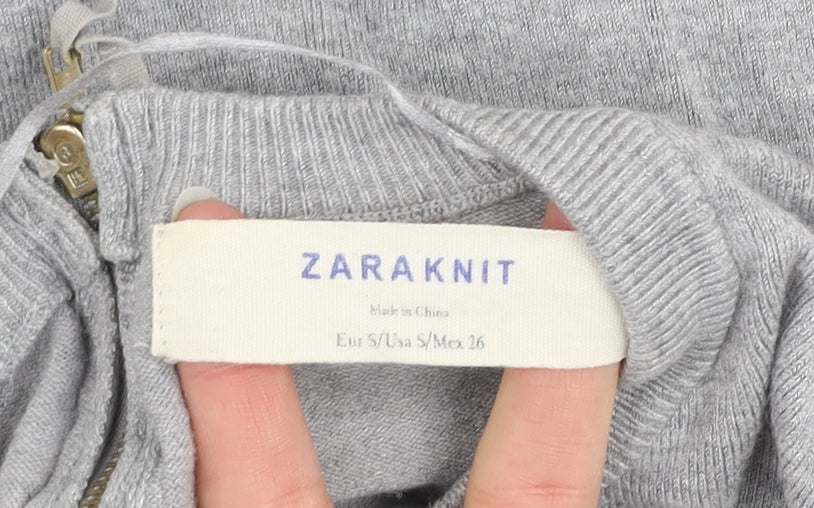 Zara Women Grey Knit Long Sleeve Crew Neck Pullover Jumper Size S