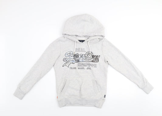 Superdry Womens Grey Sequin Logo Pullover Hoodie Size 8