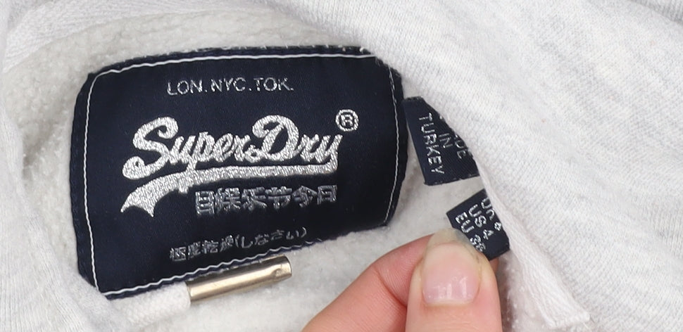 Superdry Womens Grey Sequin Logo Pullover Hoodie Size 8