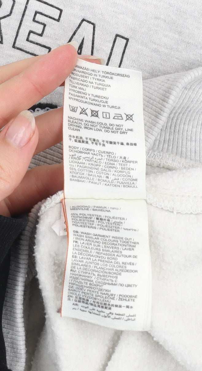 Superdry Womens Grey Sequin Logo Pullover Hoodie Size 8