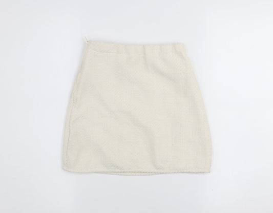 H&M Girls Ivory Mini A-Line Skirt Size 9-10 Years Polyester Zip Fasten