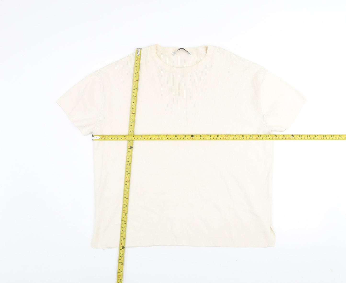 Zara Women Ivory Short Sleeve Basic Knit T-Shirt Size S