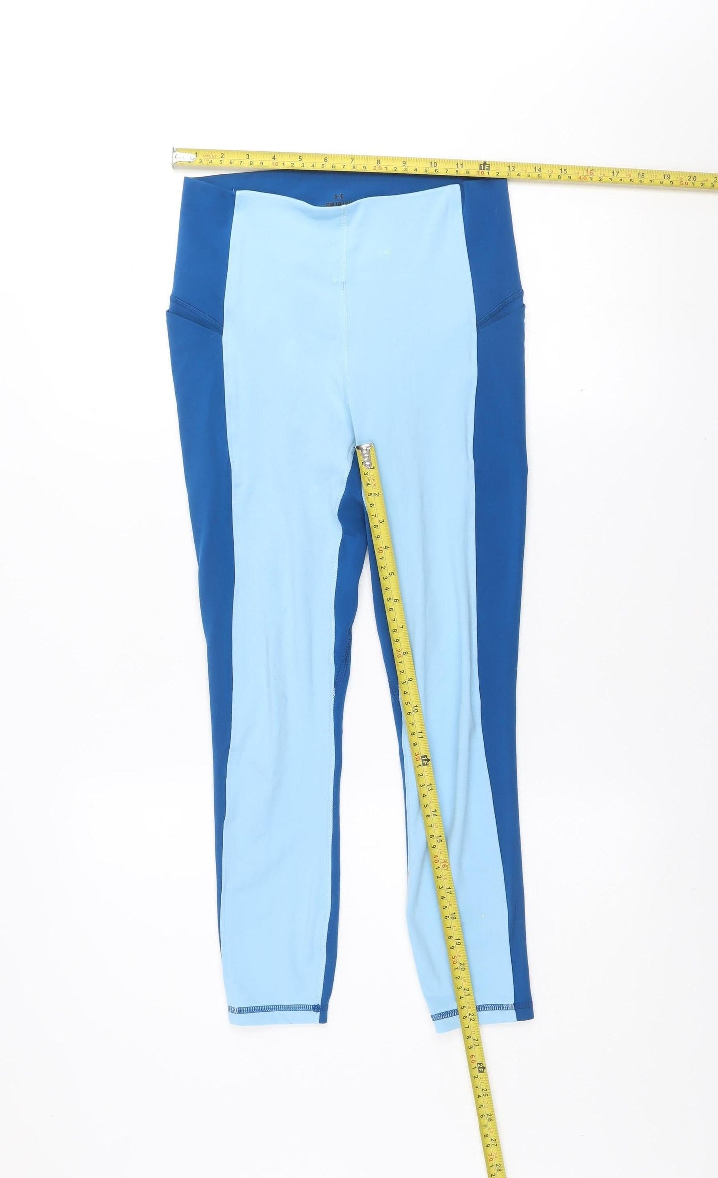 Under Armour Womens Blue Colourblock Leggings Size S Athletic Fit