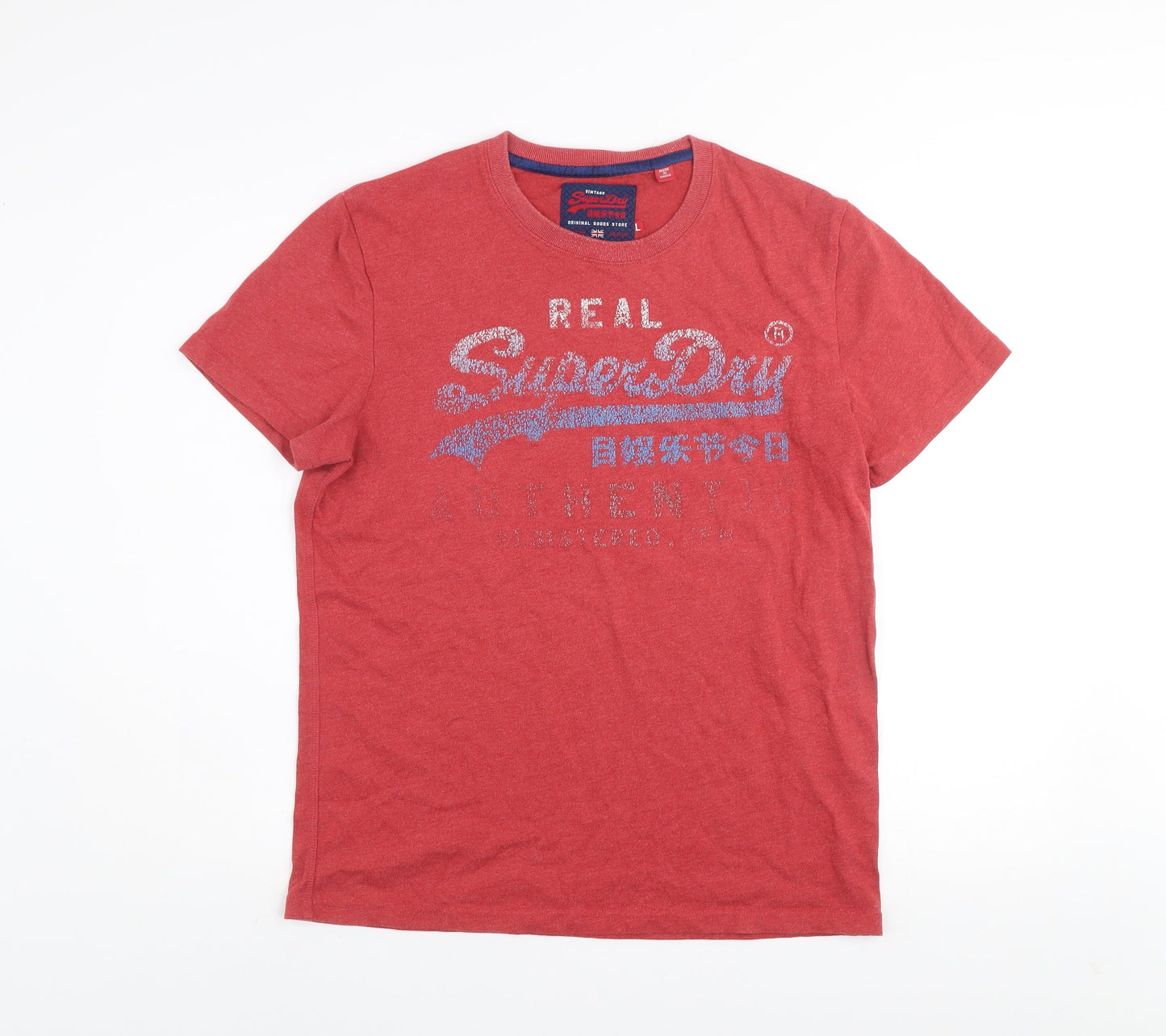 Superdry Men Red Graphic Logo Short Sleeve Crew Neck T-Shirt Size L