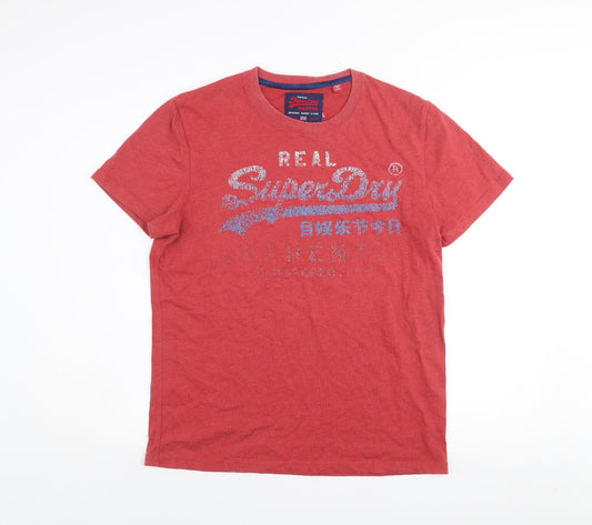 Superdry Men Red Graphic Logo Short Sleeve Crew Neck T-Shirt Size L