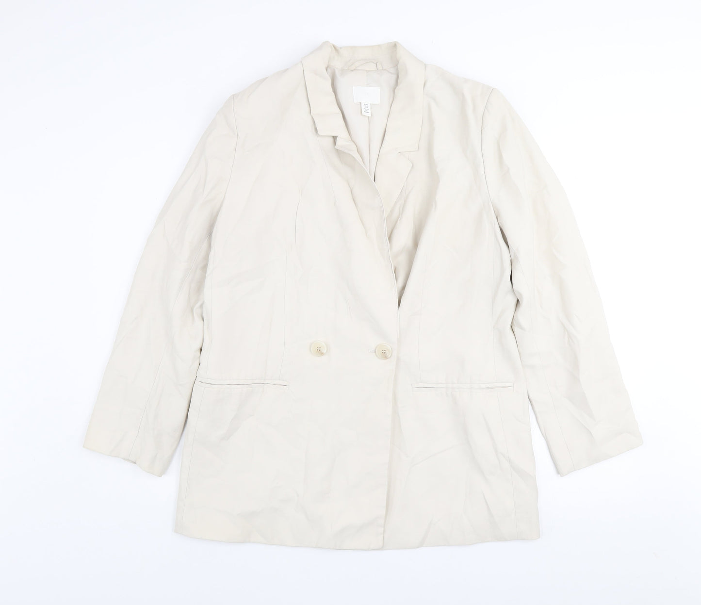 H&M Women Beige Regular Fit Blazer Jacket Size S