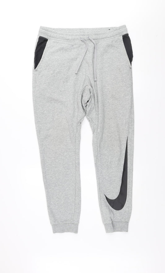 Nike Men's Grey Jogger Trousers M Regular Fit Cotton Blend