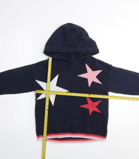 Next Girls Blue Star Knit Pullover Hoodie 9 Years Cotton Blend