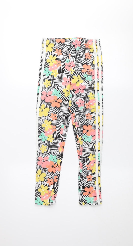 Adidas Girls Multicoloured Floral Jersey Leggings 9-10 Years