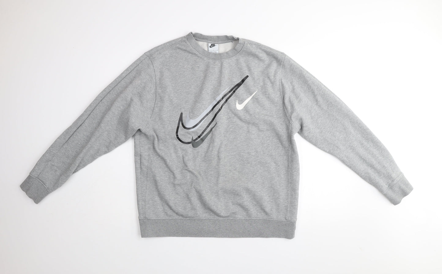 Nike Mens Grey Logo Pullover Sweatshirt L Regular Fit Fleece