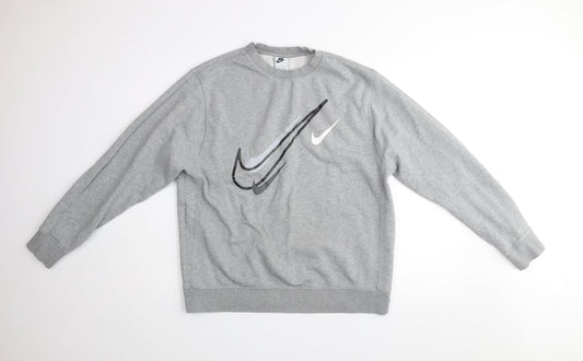 Nike Mens Grey Logo Pullover Sweatshirt L Regular Fit Fleece