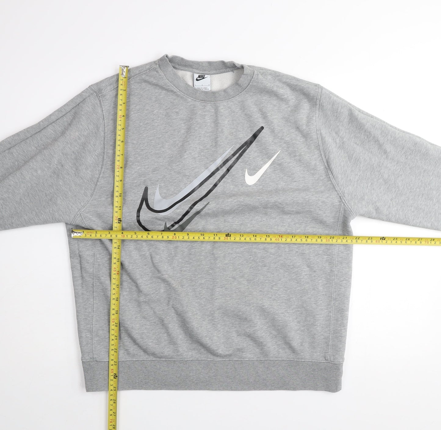 Nike Mens Grey Logo Pullover Sweatshirt L Regular Fit Fleece