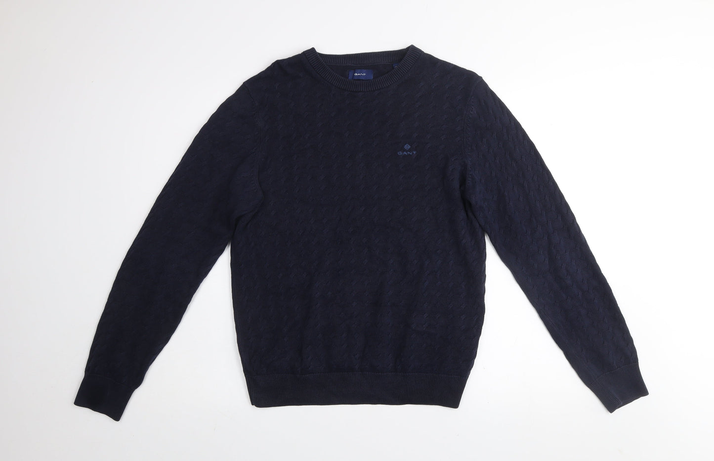 GANT Men's Blue Cotton Cable-Knit Jumper Size S