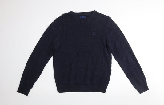 GANT Men's Blue Cotton Cable-Knit Jumper Size S