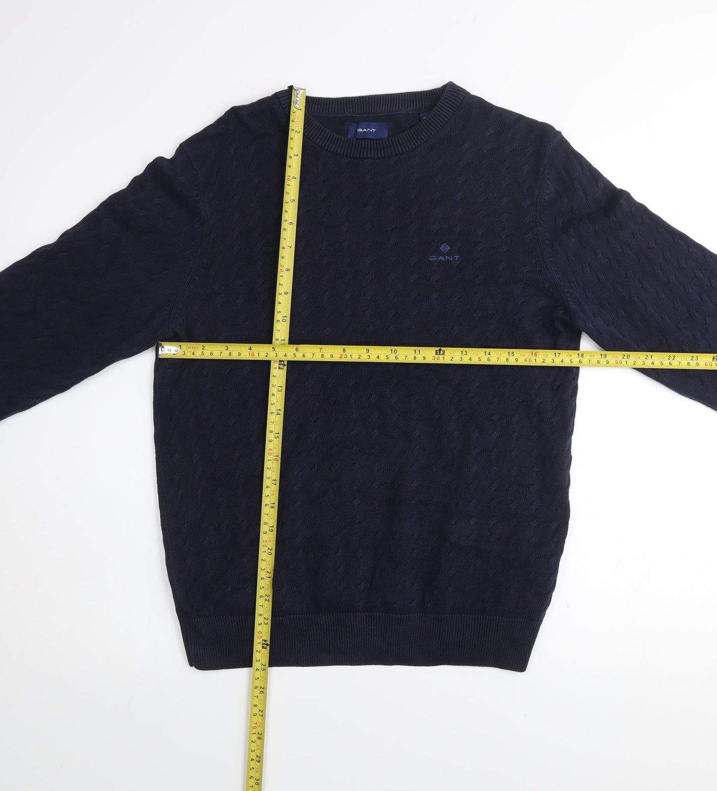 GANT Men's Blue Cotton Cable-Knit Jumper Size S