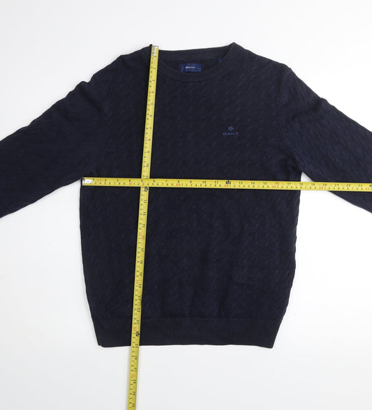 GANT Men's Blue Cotton Cable-Knit Jumper Size S