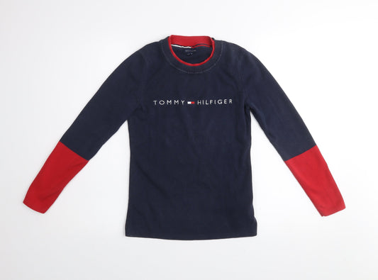 Tommy Hilfiger Womens Blue Red Crew Neck Cotton Jumper Size S
